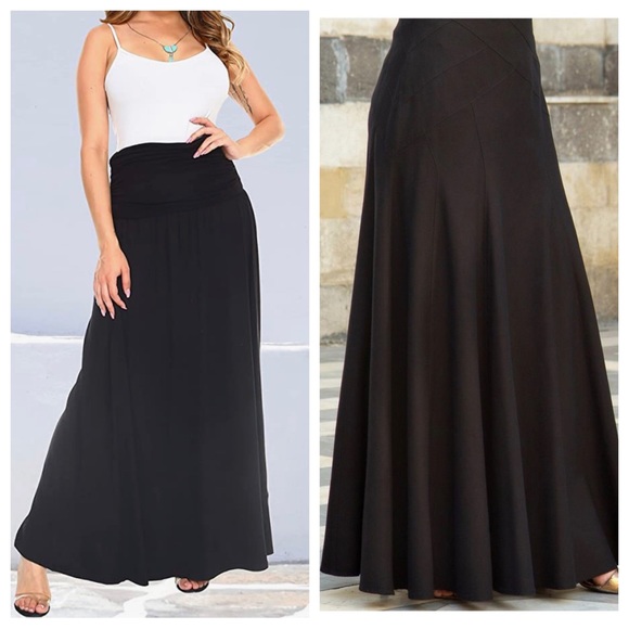 39 Boho Dark Grey Runched waist maxi skirt - Picture 2 of 3